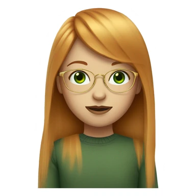 Ginger girl with straight hair, bangs, gold wire rim glasses and green eyes sticker