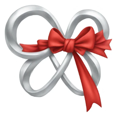 "A vibrant red bow with a silver hollow heart at the base of the bow's knot. The bow should have an intense red color, and the silver heart should be positioned at the center of the knot." sticker