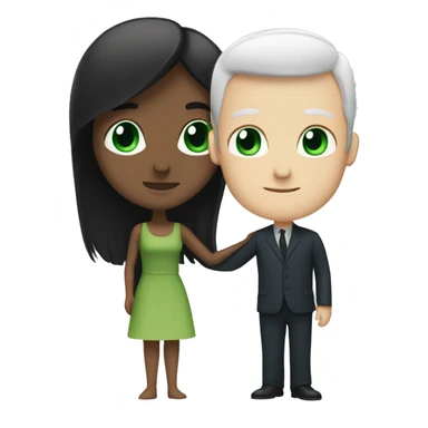 White man with blue eyes and BROWN hair hugging white woman with long straight black hair and green eyes sticker