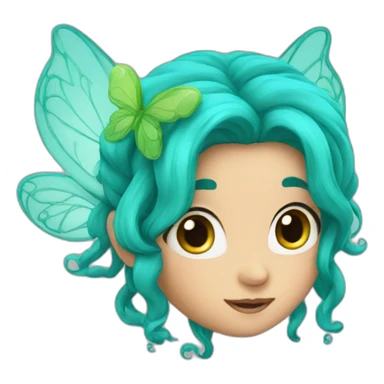 Cute turquoise fairy long hair sticker