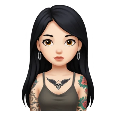 long black hair beautiful girl with tattoos  sticker