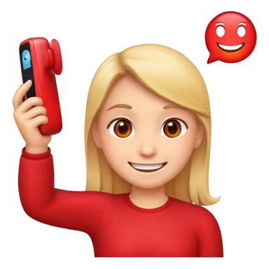red emoji on a call one hand pointing on his phone clutch to his ear. sticker