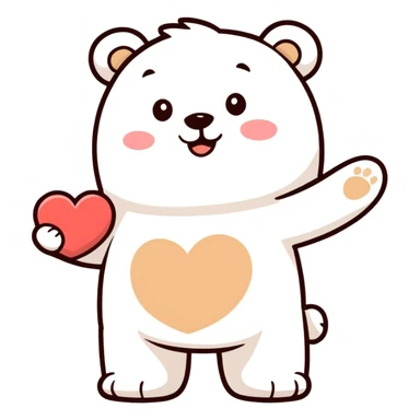 A cute bear waving and holding a heart  sticker