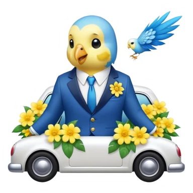 cute budgie in a suit with flowers on a car  sticker