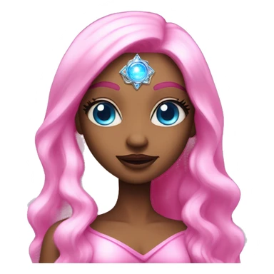 magical diva with pink andromedan skin long hair and blue eyes glowing third eye sticker