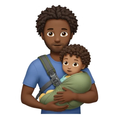 Very Dark skinned black Dad, with short dread locks with his brown curly haired baby in carrier baby, only back if babies head is visible sticker