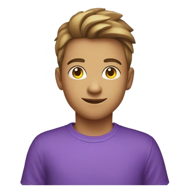 A teenager boy  fair in colour wearing purple t shirt saying good fortune  sticker