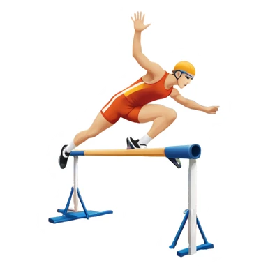 A collage of track and field equipment: a starting block, javelin, hurdle, discus, and high jump bar, symbolizing various disciplines. The background features a vibrant stadium with a running track, field events area, and cheering crowds.  sticker