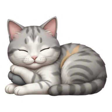 grey and white small cat with its eyes closed lying down leaning on his elbow with his paw curled under his head holding it up sticker