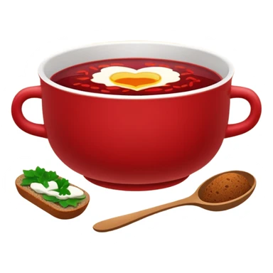 Russian cuisine avatar in clean emoji-style illustration. Borscht bowl, rye bread, warm red tones, simple shapes, flat design, high contrast, friendly and bold. sticker