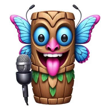 Cartoon Blue and pink tiki singing with butterfly and in the mikrophone sticker