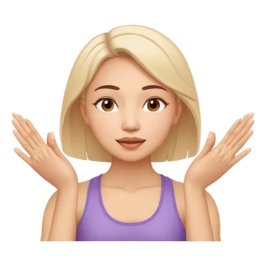 Minimal emoji of a woman performing face yoga, fingers pressing and lifting facial muscles, clear hand-on-face exercise movement, simple wellness icon style, no beauty or medical elements

 sticker