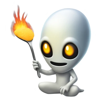 alien burning a spoonful of sugar  sticker