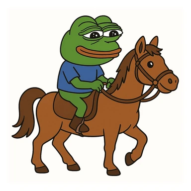 create a pepe riding horse, white background sticker