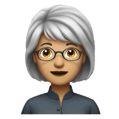 woman with grey hair and bangs, older glasses sticker