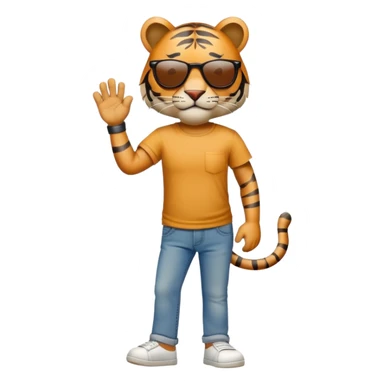 anthropomorphised tiger in a band t-shirt and jeans with sunglasses walking upright, relaxed pose sticker