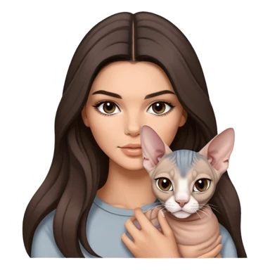 brunette Kendall Jenner with long hair holding on the hands grey and white Sphynx sticker