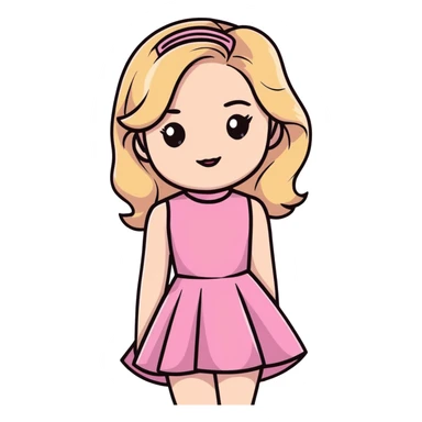 Sabrina Carpenter blonde singer in her Short n' Sweet era, pink dress and glamorous sticker