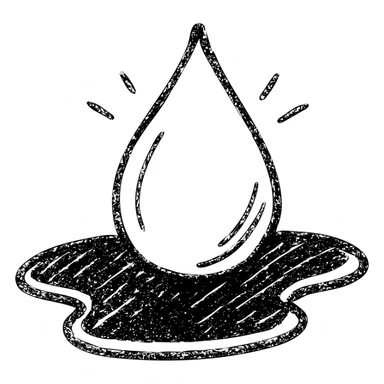 hand-drawn outlined icon of a light blue or silver water droplet sliding on glossy black paint, subtle repellent effect with lines, clean and modern sticker