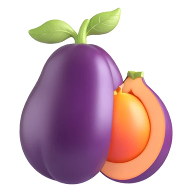 an eggplant inside a peach, playful and clear, no text sticker
