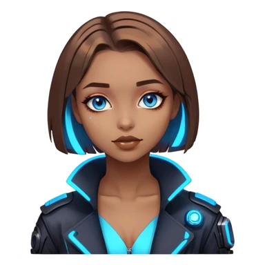 neon cyberpunk style 
girl with brown bob hair and blue eyes flirts sticker