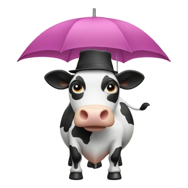 cow with an umbrella wearing a hat sticker