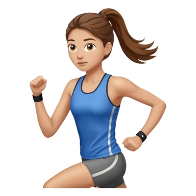 running woman with long brown hair in ponytail, light skin, hazel eyes. sticker