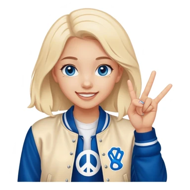 smiling girl in letterman jacket Blue eyes peace  sticker
