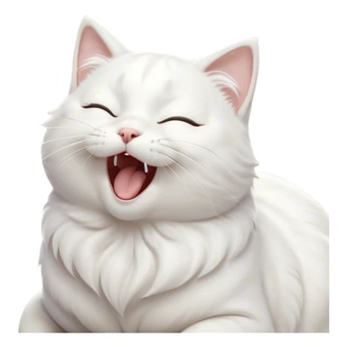 Cinematic Cute Yawning White Cat Portrait Emoji, Head gently tilted with an endearing, wide-open yawn and softly closed eyes, showcasing a pristine white fur with delicate hints of silver, simplified yet irresistibly adorable, highly detailed, glowing with a tender, cozy radiance, high shine, exuding sleepy charm and gentle affection, styled with a soft glowing outline, capturing the essence of a white cat caught mid-yawn, radiating pure, adorable lethargy! sticker