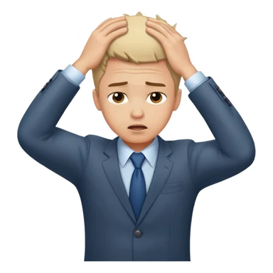  A business man boy who is Frustrated by long search and and keeping hands in head and scrating sticker