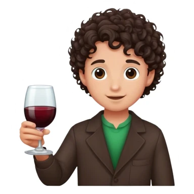 Of a boy with curly dark brown hair which is holding a glass of vine sticker