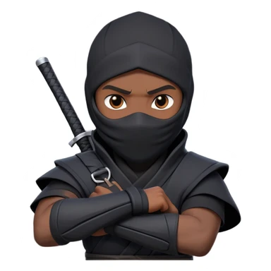 clash-of-clans-aesthetic_-cinematic-mysterious-male-ninja-portrait-emoji, rendered in a flat, vector-style with minimal shading and bold, simplified shapes, his arm is stretched out  with a head slightly turned revealing intense, focused eyes. the ninja has his arm out and perched on top of his forearm is  a black crow sticker