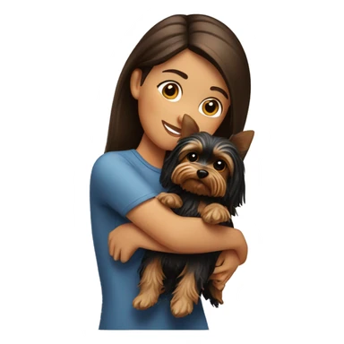 Brunette girl hugs yorkie dog sticker