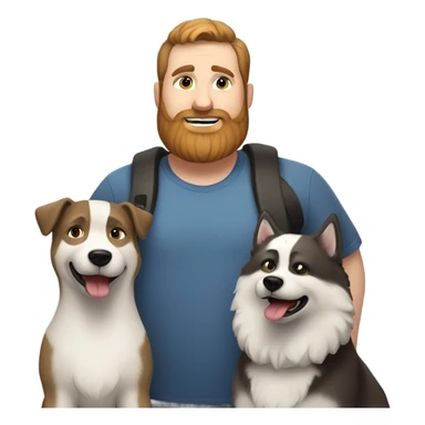 Heavy White man brown hair beard with husky dog  sticker