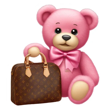 pink bow teddy bear solo with Louis Vuitton bag sticker