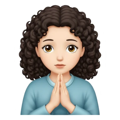 White woman with dark curly hair praying sticker
