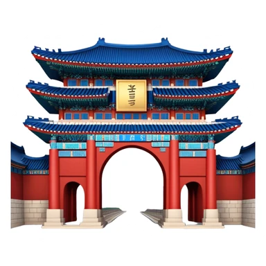 ​Cinematic Realistic Gwanghwamun Gate, depicted as a majestic historic gateway with traditional Korean architectural details, vibrant red and blue accents, and intricate carvings, set against a backdrop of modern Seoul under dynamic, natural lighting that highlights its timeless grandeur, sticker