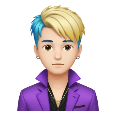 A stylish youngman idol in colorful stage outfit, trendy hairstyle with dyed highlights sticker