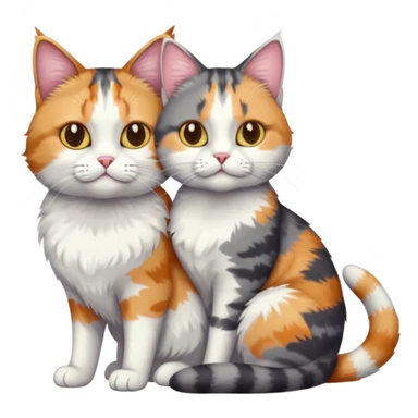 full body colourful light patched calico + white tabby cat cuddling a big grey and white tabby cat  sticker