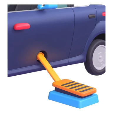 A simple 2D emoji-style illustration of a right foot pressing down on a car gas pedal. The pedal is labeled with “GO” and motion lines show acceleration. Bright, clean cartoon style with clear shapes and bold colors. sticker