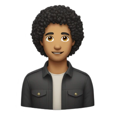 A man with wheat skin, curly black hair, and a slight chin sticker