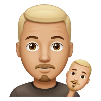 blonde buzz cut on a tan man with a brunette gottee sticker
