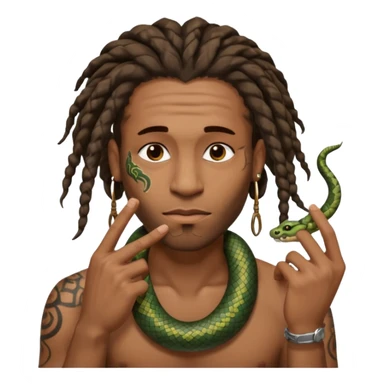 Black man with dreads and snake tattoo on forehead wiping his nose perpendicular with index finger sticker