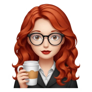 ABeautiful girl, red hair,wavy hair，long hair,Black eyes,Chinese con lentes ojos cafés oscuros sticker