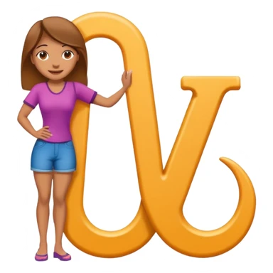 A giant Letter J with a woman on all fours with face over the hook or lower descender of the letter, smiling sticker