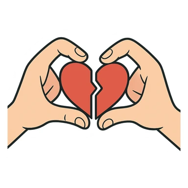 two hands each with half a heart, forming a heart in flat toon style sticker