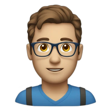 project manager brown hair glasses blue shirt sticker