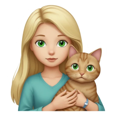 blonde girl with long blonde hair and blue eyes with tabby brown cat with green eyes and chubby gray cat with big green eyes sticker