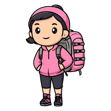 woman wearing pink clothes with hiking backpack sticker