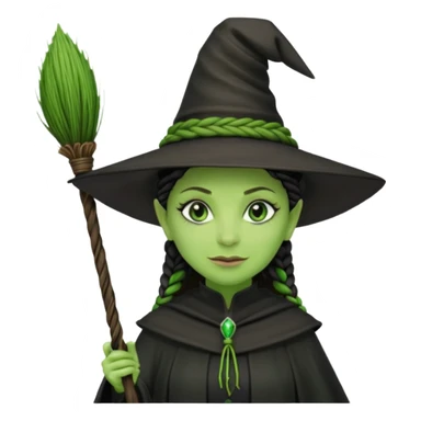 elphaba the wicked witch from wicked movie (cynthia erivo) microbraid hair, witch hat, broom sticker